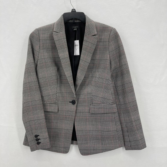 Ann Taylor Blazer Womens 2 Gray Plaid One Button Suit Jacket Office Career Work - Picture 1 of 15